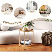 Round Side Table With 2-Tier Storage Modern Metal End Table With Removable Tray Small Coffee Table For Living Room Bedroom Balcony Patio - Gold - View 6