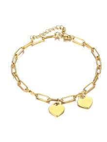 This Stylish And Charming Personalized Heart-Shaped Name Bracelet Features Custom Engraving. Made Of Stainless Steel, It Can Be Engraved With 1-5 Names And Is Suitable For Family Members. The Square Chain Pendant Makes It A Perfect Party Decoration, Birthday Gift, Anniversary Gift, Or Christmas Present. Ideal For Girls, Middle School Students, High School Students, University Freshmen, Sophomores, And Younger Students. Available In Black, Silver, And Gold, This Fashionable, Colorful, Retro, Simple, Unisex, Casual, Cute, Customizable, Personalized, And Unique Bracelet Is An Ideal Gift For Him/Her, As Well As For Your Boyfriend/Girlfriend, Parents, Family, And Friends. Suitable For Anniversaries, Birthdays, Graduations, Proms, Parties, And Other Occasions. Customize Your Stylish Bracelet With Engraving And Showcase Your Charm. - Gold - View 8