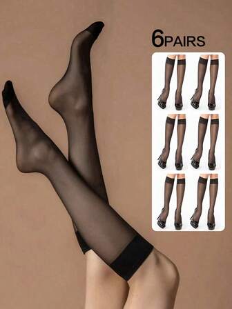 6 par kvinnor 15D anti-snag sidenstrumpor, svarta knähöga sexiga ultratunna transparenta mångsidiga strumpor, höst, mysiga