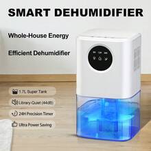 1.7L Quiet Portable Dehumidifier For Home - Timer, Sleep Mode & 7 Mood Lights Included,With Auto Shut-Off, Ideal For Bedroom, Bathroom & Wardrobe,Closet, RV, - 白色 - 查看 12