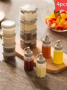 4 piezas Botellas portátiles y mini para condimentos, contenedores a prueba de fugas para aliños y salsas - Recipientes de plástico reutilizables para almacenamiento de alimentos para camping, picnics, escuela y oficina, utensilios de cocina
