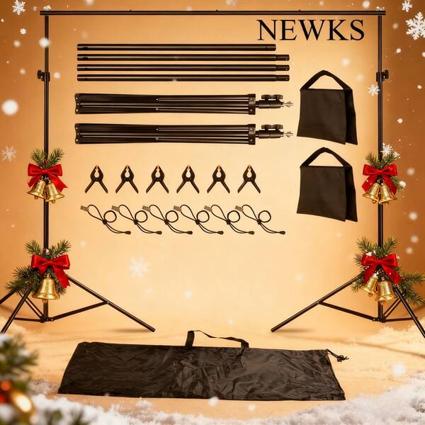 NEWKS NEWKS 118.11 Inches X82.68 Inches/3 Meters X 2.1 Meters Adjustable Background Stand With 6 Spring Clips, 6 Background Clips, 2 Sandbags, And 1 Handbag For Photography/Studio Photography/Parties, Birthday Parties, Etc