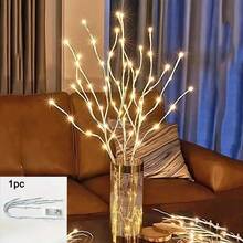 1 Set Realistic Tree Branch Shaped LED Lights, Battery Powered, Each Light Contains 20 LED Beads, Decorated With Artificial Small Branches In Vase, Stylish Decor, Can Be Used As Bedside Lamp, Romantic Home Decor - Coffee Brown - View 15