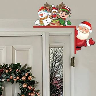 1 件圣诞老人和雪人驯鹿问候门框角贴适用于家庭门框贴纸窗户照片角装饰墙贴 DIY 自粘乙烯基防水贴纸完美的圣诞礼物