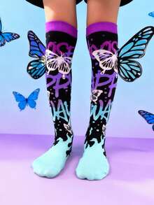 1 Pair Knee-High Socks, Cute Children's Socks, Fun And Unique Design With Adorable 3D Butterfly Wings, Suitable For Autumn/Winter Wear, Great For Holidays, New Year, Outdoor Activities, Cosplay, Daily Wear, Parties And Festive Gifts - Multicolor - View 5