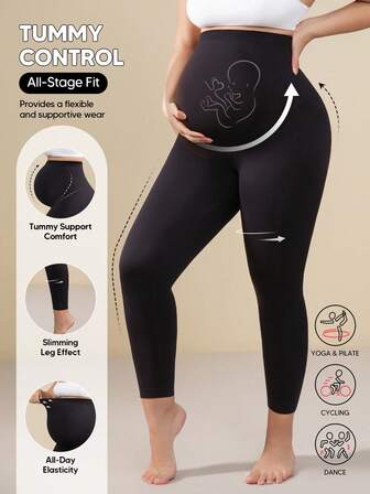 1Pc Maternity Legging, Over The Belly Pregnancy Yoga Pant, Soft Stretchy Workout Activewear, Non-See-Through, Postpartum Friendly