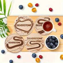 6 pièces/set Sous-verres en bois thème course automobile - Décoration de maison - Cadeau unique - Produits en bois faits main - Thème course - Parfait pour les fans de F1 et les passionnés de course automobile, idéal pour la décoration de la maison et des fêtes, disponible en 1 set ou 31 sets - Camel - Voir 3