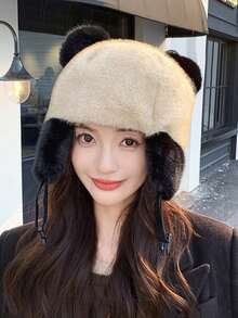 Ein süßer, modischer, vielseitiger, warmer, windabweisender Teddy-Bär-Ohr-Gestrickter Hut, geeignet für Frauen, Mädchen und Studenten für den Winter, Outdoor, Weihnachten, Reisen, Skifahren