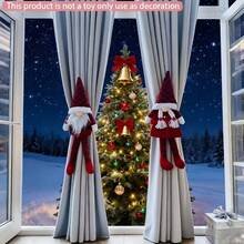 1 Decoración de cortina navideña, sujetacortinas con ganchos, adorno de fiesta para ventanas, cortinas, puertas y árboles de Navidad, decoración interior para realzar el ambiente festivo, diseño clásico de gnomo sin rostro, accesorio de vida para fiestas