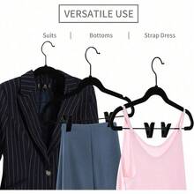 Premium All Black Velvet Pants Hangers With Adjustable Clips (Pack Of 20) Slim Skirt Hangers- Non Slip Felt Outfit Dress- Black Hooks,Space Saving Shirt Clothes -END - 黑/黑 - 查看 3