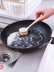 1Pc/3Pcs Wheat Straw Kitchen Long-Handled Pot Washing And Dish Cleaning Brushes Without Hurting Hands And Household Cleaning Brushes,Cleaning Dish Brush, Long-Handled Non-Stick Oil Pan Brush,Kitchen Cleaning Dish Brush - Beige - View 3