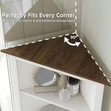 Tall Corner Cabinet, Farmhouse Corner Storage Cabinet With Shelf & Barn Door, 5-Tier Wooden Corner Cabinet With Storage For Small Space, Bathroom, Living Room, Hallway, White - 白色 - 查看 5
