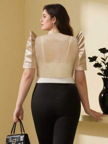 Amyenjoylife 现代菲律宾女士优雅气质印花泡泡袖开衫上衣 - 香檳色 - 查看 4