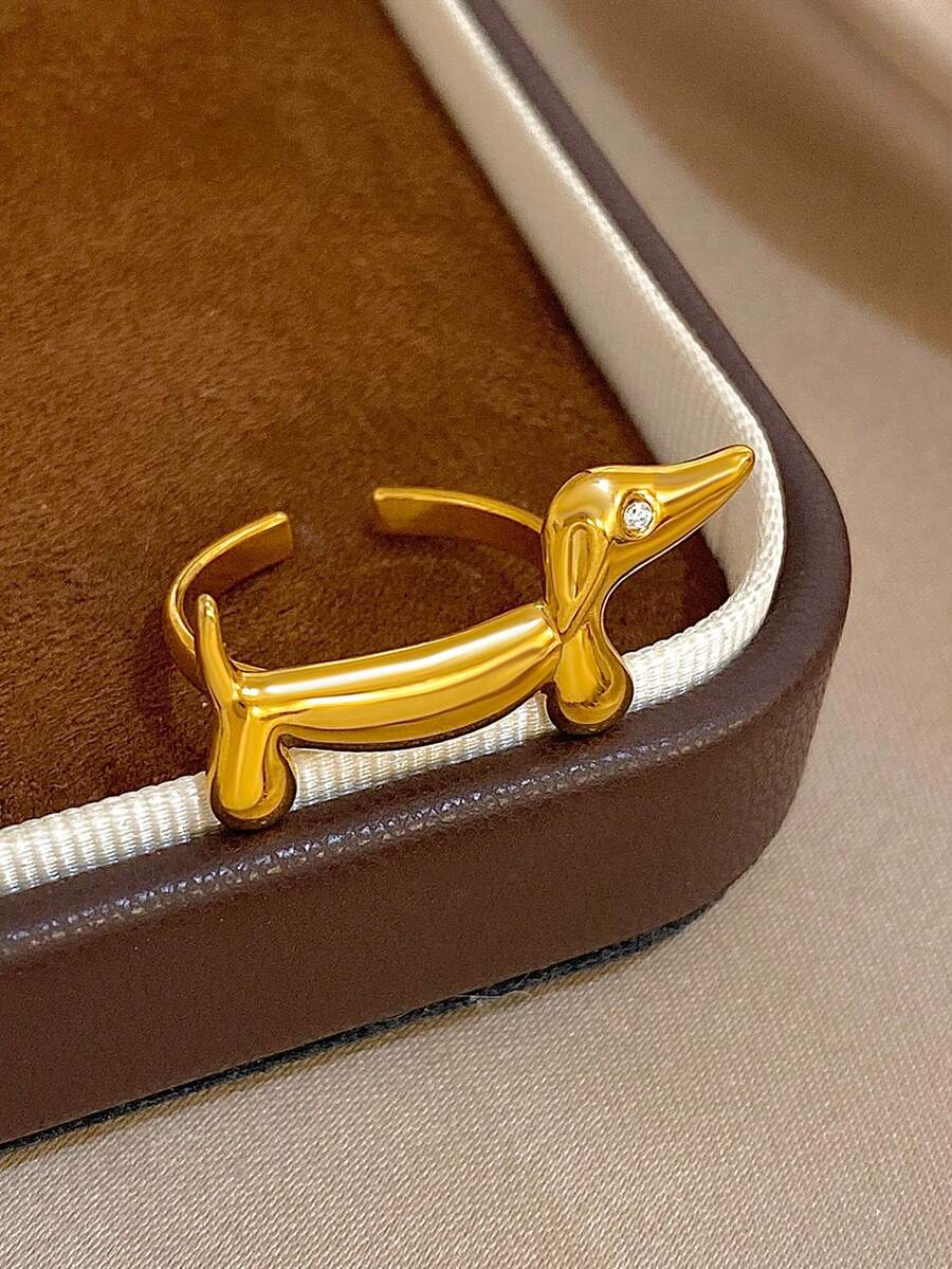 1 Chiếc nhẫn hình chó Dachshund cổ điển sang trọng bằng thép không gỉ mạ vàng 18K dành cho nữ, trang sức thời trang đính đá CZ hình mắt dễ thương, quà tặng cho mẹ dịp Giáng sinh, Lễ Tạ ơn, Halloween, đám cưới, tiệc tùng/dạ hội/phụ kiện hàng ngày, quà tặng kỷ niệm, Ngày Valentine, trang sức phong cách Boho, quà sinh nhật, quà cho phù dâu. - Nhiều màu - Xem 1