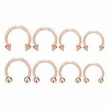 BLISI G23 Solid Titanium Eyebrow Piercing Jewelry, Gokd Black Rose Gold Silver Pink Rainbow Eyebrow Rings 16G Curved Barbell,Tiny Vertical Labret Lip Jewelry Rook Piercing Jewelry For Women And Men{Inchcolor_nameinch:Inch8pcsNosePiercing-RoseGoldinch} - 8件玫瑰金鼻環 - 查看 1