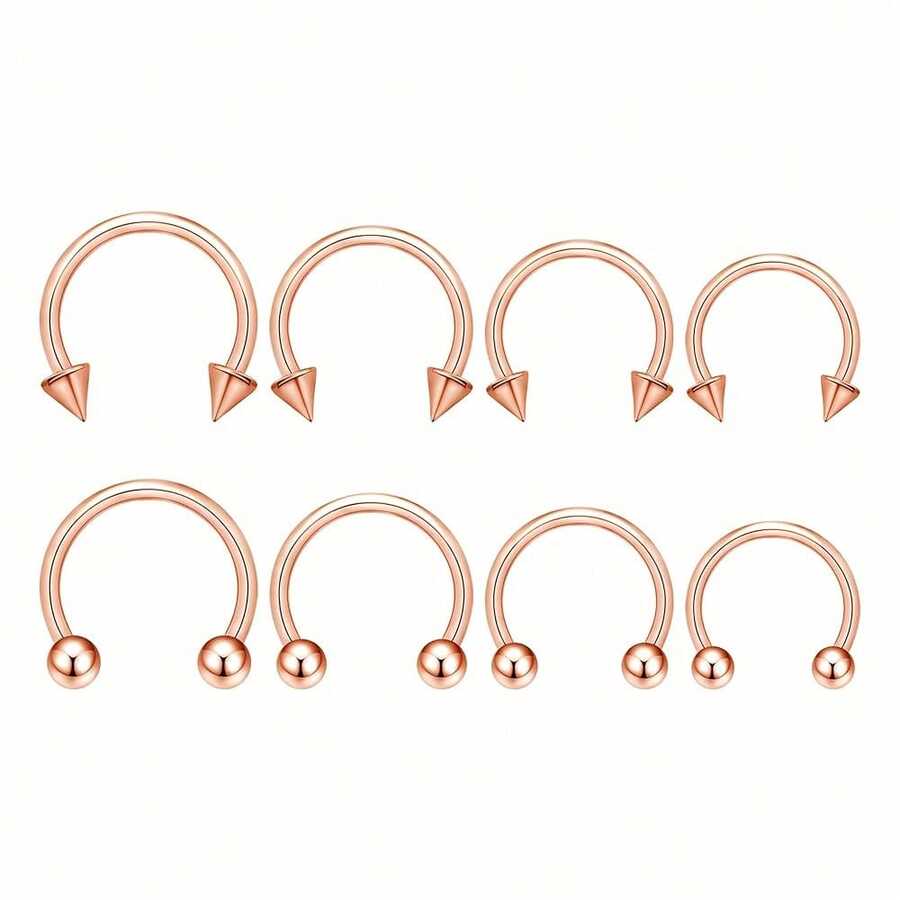 BLISI G23 Solid Titanium Eyebrow Piercing Jewelry, Gokd Black Rose Gold Silver Pink Rainbow Eyebrow Rings 16G Curved Barbell,Tiny Vertical Labret Lip Jewelry Rook Piercing Jewelry For Women And Men{Inchcolor_nameinch:Inch8pcsNosePiercing-RoseGoldinch} - 8件玫瑰金鼻環 - 查看 1