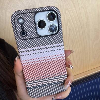 Color Blocking Carbon Fiber Kevlar Texture Apple Suitable 17ProMax Phone Case 16/15Pro Niche Leather Pattern 14/13/12/11 Light Luxury