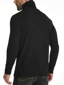Camiseta de manga larga de cuello alto de unicolor, nueva llegada para otoño/invierno - Negro - Ver 6
