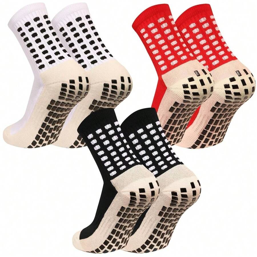 Men's Grip Soccer Socks Anti Slip Athletic Socks Non Slip Football Basketball Socks With Grip Pads2/4/6{"Size_name":"OneSize","Color_name":"BlackWhiteRed"} - 黑色白色紅色 - 查看 1