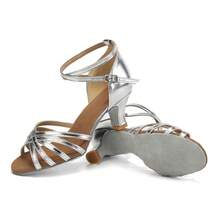 Women's Latin Dance Shoes, Low-Heeled Dance Sandals, Social Dance Shoes, Beginner Dance Shoes - Silver - View 8