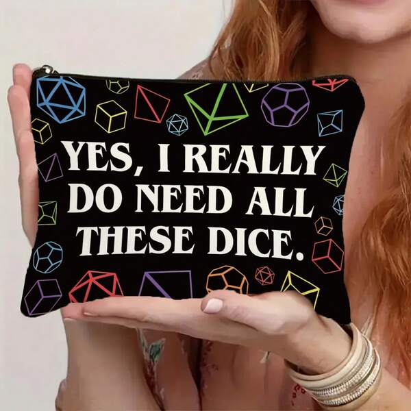 Halloween Zippered Dice Print Makeup Bag - Casual Desktop Accessory Pouch, Perfect Gift For Women, Sisters, Teen Girls, Daughters, Nieces, And Best Friends