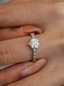 1 Pc 1ct Exquisite Minimalist Hexagonal Prong-Set Moissanite Ring, S925 Sterling Silver, Engagement Gift For Women, Birthday Or Anniversary Gift - Honeycomb Moissanite Ring-1CT - View 2