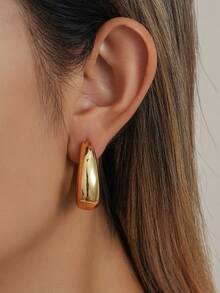 1 对简约泪滴形耳环，厚实的金色水滴形耳环，U 形耳环，椭圆形耳环，时尚优雅的轻巧精致女士珠宝，送给她的完美礼物 - 金色大水滴 - 查看 4