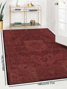 1pc Vintage Distressed Persian Style Rug, Red Bohemian Moroccan Comfortable Polyester, Pink Rug Rectangular Easy Care Machine Washable Area Carpet, Suitable For Living Room, Hallway, Bedside, Sitting Room, Bedroom, Home Decor - Multicolor - View 26