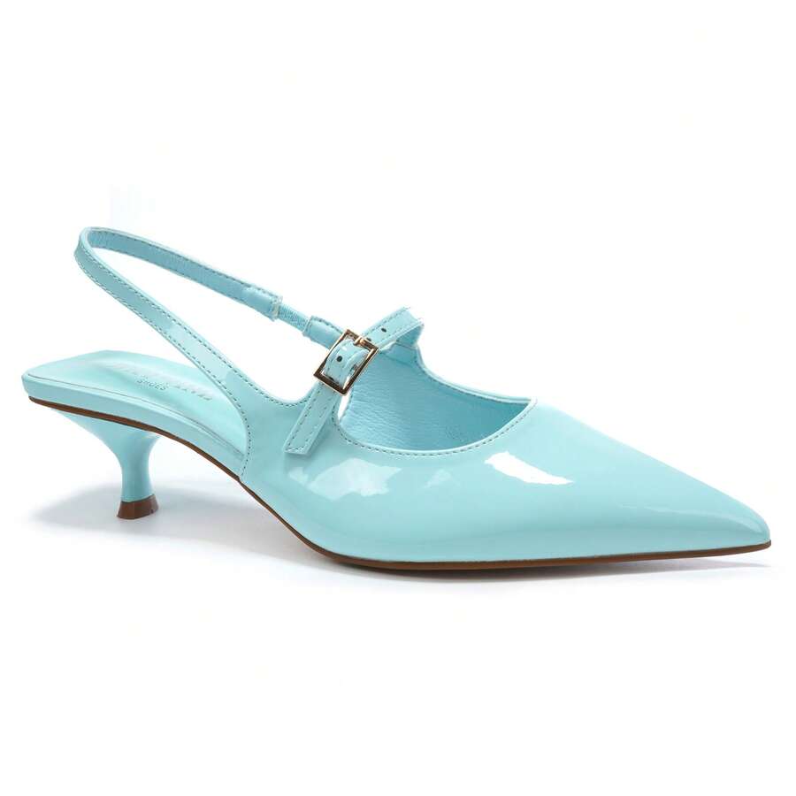 Revreal Patent Slingback Kitten Heels With Buckle Commuter Sports Pure Metal Office - Blue - View 1