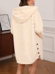 Casual Furry Hooded Waist Tie Sleepwear Robe, European & American Cross-Border E-Commerce , Fluffy Cozy Winter