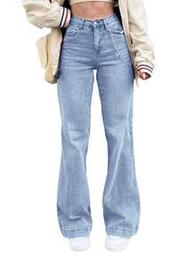 Womens Flare Bell Bottom Jeans Stretchy High Waisted Bootcut Denim Pants Fall With Huge Pockets - màu xanh nhạt - Xem 4
