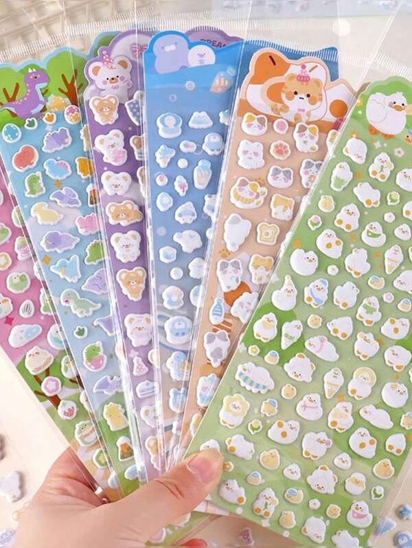 ملصقات كرتونية ثلاثية الأبعاد على شكل حيوانات، زخارف يدوية الصنع للحافظات المحمولة، والدفاتر، ودفاتر القصاصات، بأنماط عشوائية