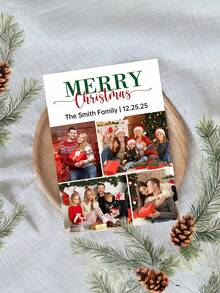 1/3pcs Customized Family Christmas Paper Greeting Cards, Personalized Photos And Text Customization, Personalized "Merry Christmas" Christmas Cards, Family Customized Christmas Cards, Christmas Cards For Family And Friends,Christmas Gift Supplies - Black and White - View 4