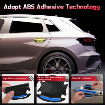 EIGIIS 8 Pcs Reflective Door Handle Stickers, PVC Car Door Cup Protectors, Universal Auto Door Handle Protective Film, Anti-Scratches Stickers For Most Cars, SUV And