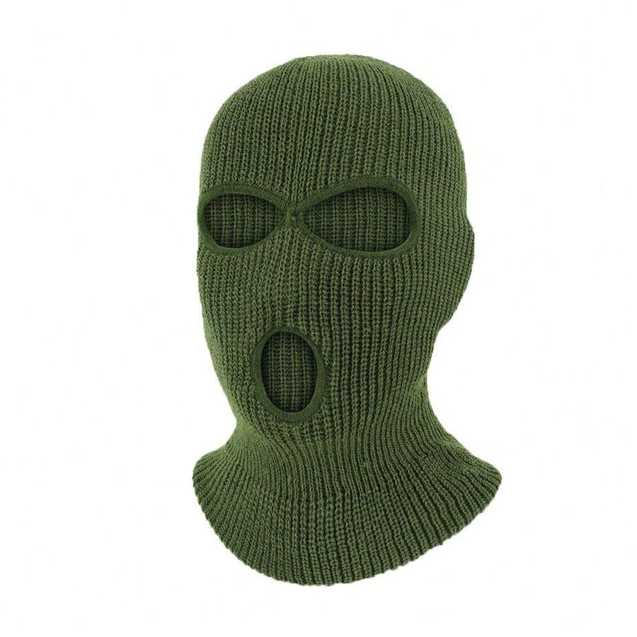 3 Holes Ski Mask Full Face Cover Outdoor Balaclava Winter Knitted Neck Gaiter For Halloween Sports Cycling - Army Green - View 1