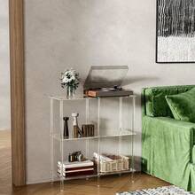 2/3 层亚克力透明开放式搁板控制台桌，易于组装，适用于沙发、入口、走廊、客厅 - 透明 - 查看 3