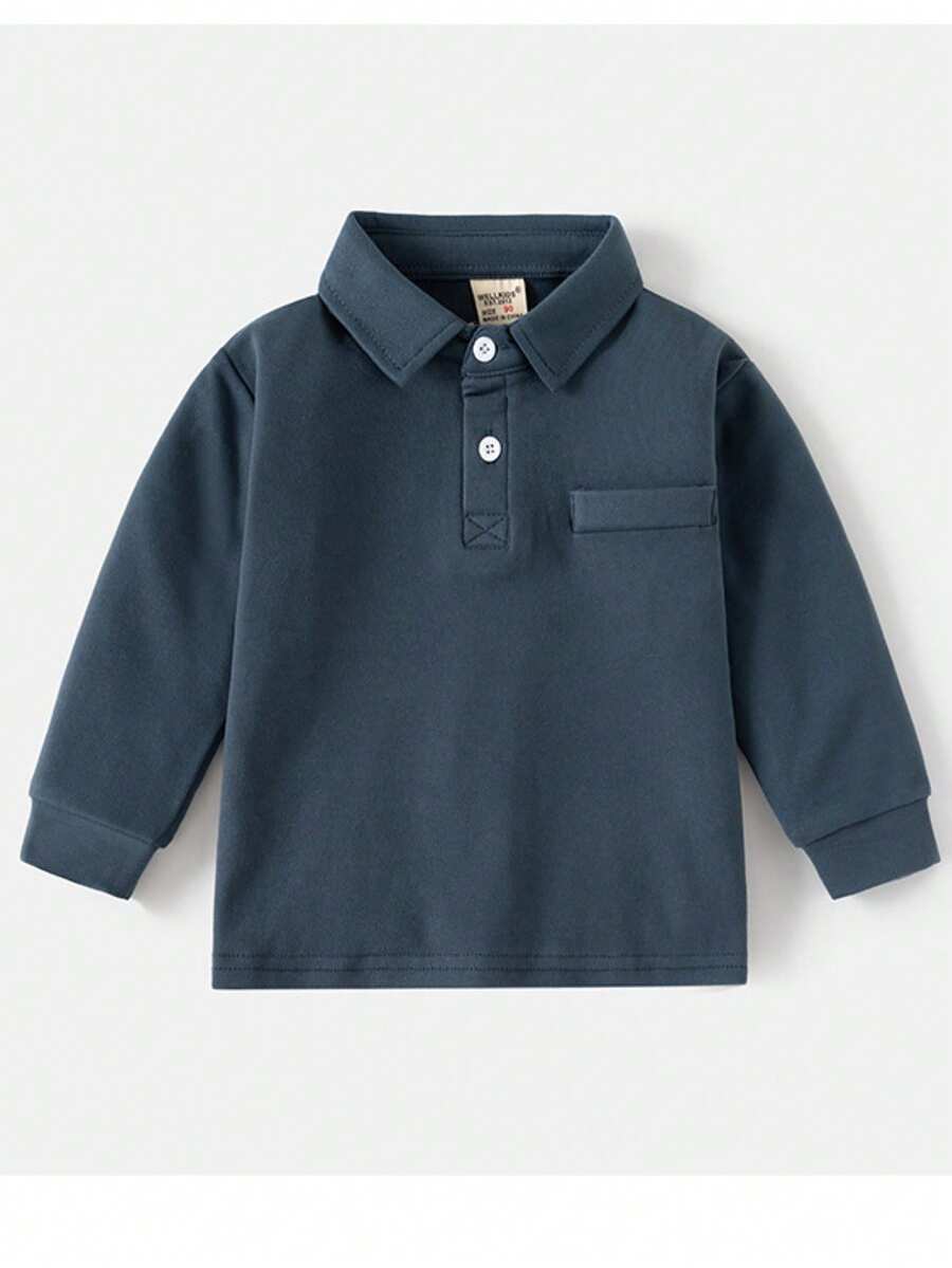 男童Polo领长袖T恤,秋季新品 - 藏蓝色 - 查看 1