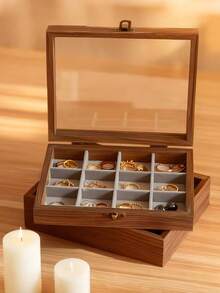 1 pieza Bandeja de joyería de gran capacidad, organizador de joyería de terciopelo con textura de grano de nogal, caja de almacenamiento de joyería de múltiples capas para collares, aretes, pulseras, anillos, caja de joyería de lujo, decoración de habitación - Multicolor - Ver 6