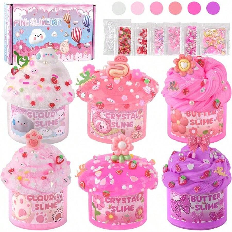 New6 Pack Slimes, Pink Slime Kids, Cloud Slime Kit For Girls Ages 8-12, Toys For Girls And Boys, For Kids Slime Set Party Kit Goodie Bag Stuffers, 4 5 6 7 8 9 10 Year Old Girl Birthday Gift Cute StuffSeasonal Gifts - 野餐 - 查看 1
