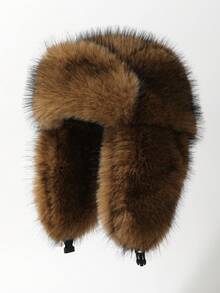 1pc Women's New Faux Fur Ombre Reversible Trapper Hat, Thick Warm Ear Protection Fluffy Outdoor Cycling Cap, Winter Ski Hat, Fashion & Versatile