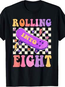 Rolling Into 8 Year Old Skateboard Skater 8th Birthday T-Shirt - 款式1 - 查看 1