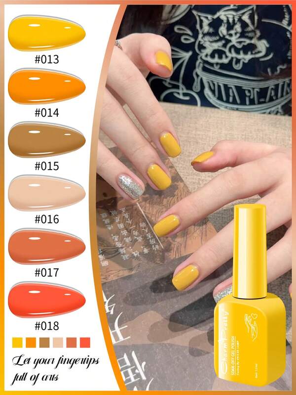 1 Pc 12ml Gel Nail Polish Bright Yellow Orange Color Series Soak Off UV LED Nail Polish , Home DIY Manicure Nail Art Salon For Women