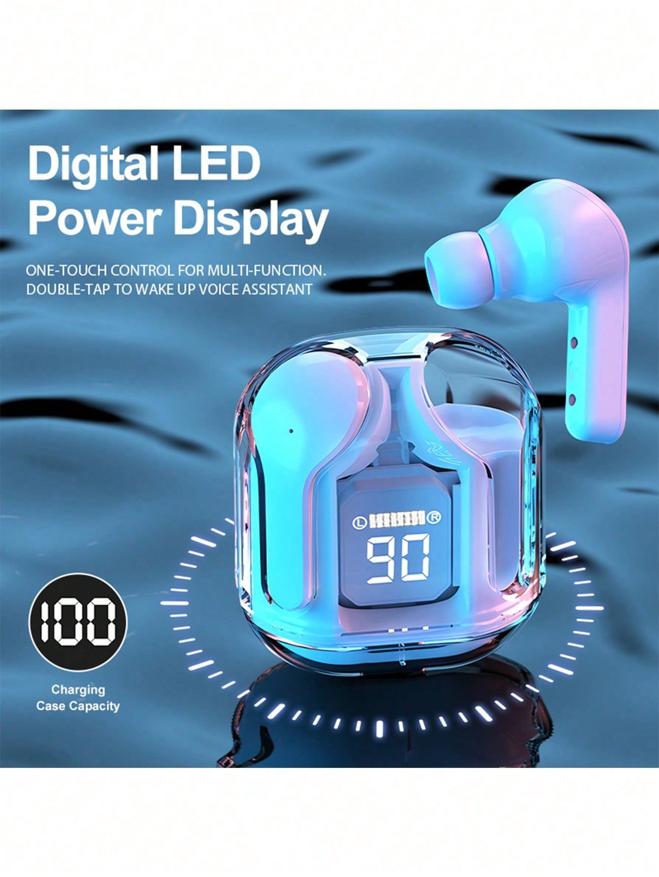 سماعة أذن لاسلكية بلوتوث شفافة واحدة – شاشة وتحكم...