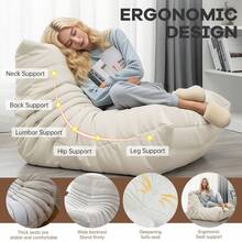 SANAE Adult-Sized, Super-Large Bean Bag Chair (Available In 4 Colors) With Memory Foam Filling, Faux Fur-Like Casual Chair, Ergonomic Design, New Model Shaped Sofa, Suitable For Gaming, Reading, Relaxation, And As A Large Decorative Sofa That Doesn't Require Assembly.Stuffed BeanBag Floor Sofa For Napping, Gaming, Lounging, Beige - Beige - View 4