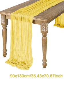 1/5pcs Polyester Yellow Crinkle Table Runner, Suitable For Holiday Graduation Ceremony, Birthday Party Decoration, Wedding Supplies, Holiday Home Party Room Dining Table Decor, Baby Shower, Bridal Shower Tablecloth, Banquet Party Table Runner, Gauze Table Runner, Wedding Decoration - Yellow - View 11