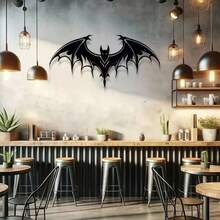 1pc, 15.7-Inch X 4.5-Inch Modern Bat Silhouette Metal Wall Art - Superhero City Design, Suitable For Living Room And Bedroom Decoration, Perfect Halloween Interior Decoration, Christmas Gift, Craft Decorations Home Decor Halloween Decor - Black - View 8