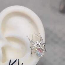 1pc Exquisite Sweet Cool Spider Earrings For Women New Style Personality Fashion Ear Bone Studs Niche Ear Jewelry - 銀色 - 查看 2