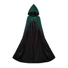 ALIZIWAY Hooded Cape Reversible Velvet Cloak Lined With Satin Renaissance Medieval Halloween Christmas Cosplay Costume{"Color_name":"Reversible-GreenVelvetandBlackSatin","Size_name":"Small"} - 雙面-綠色天鵝絨和黑色緞子 - 查看 6