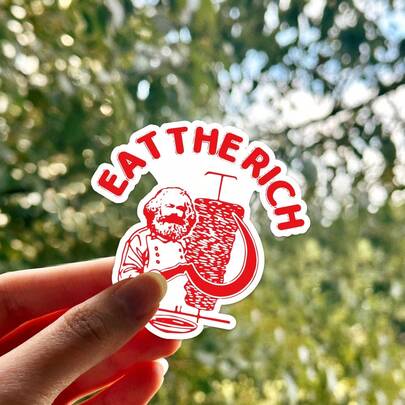 Iss die Reichen Chinatown BBQ Karl Marx Hassan Piker Aufkleber, wasserfeste Vinyl Aufkleber für Fahrzeuge, Laptops, Wände, Fenster, Autos, Stoßstangen