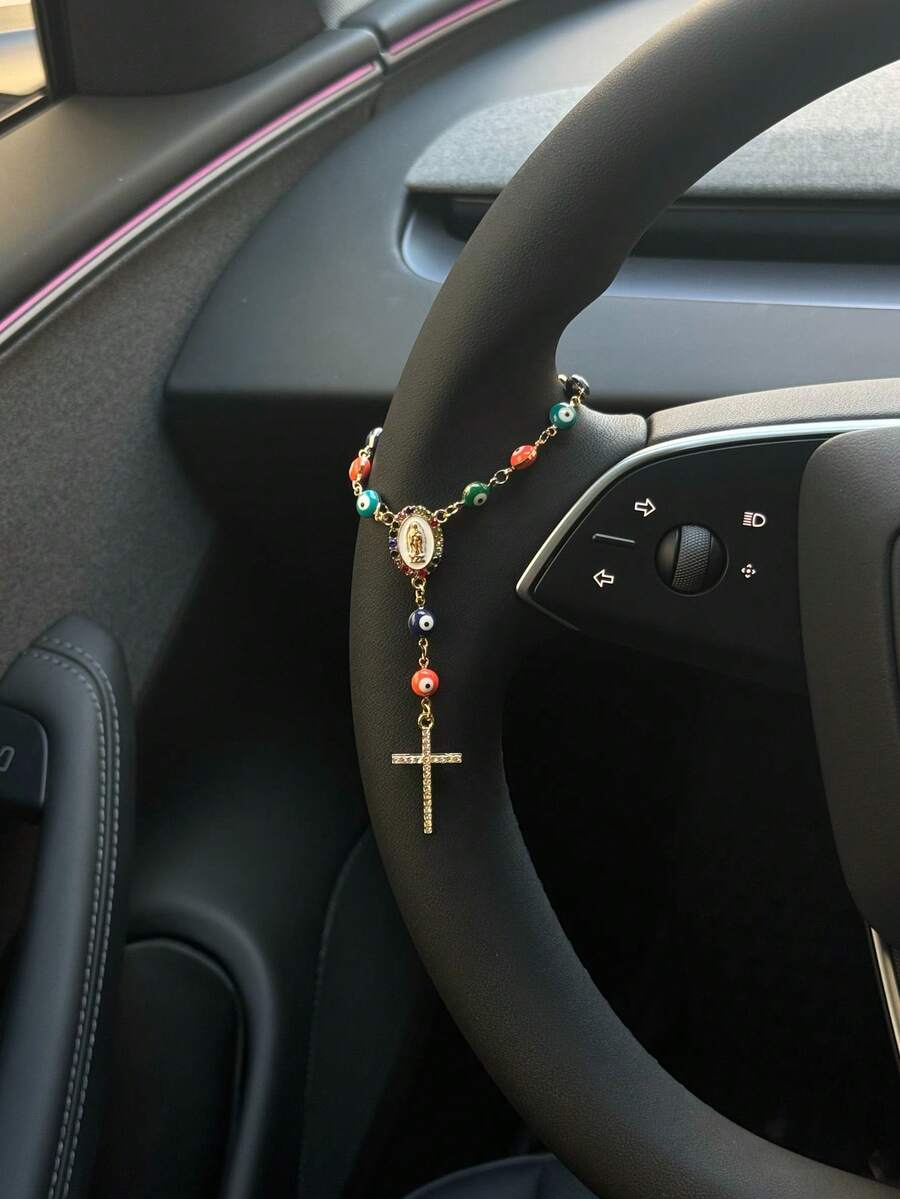 1pc Devil Eye Beaded Rhinestone Steering Wheel Pendant Accessory | Car Pendant Accessory | Car Accessory | Car Pendant | Car Decor | Unique & Fashionable Car Gift - Devil Eye Style-b-color - View 1